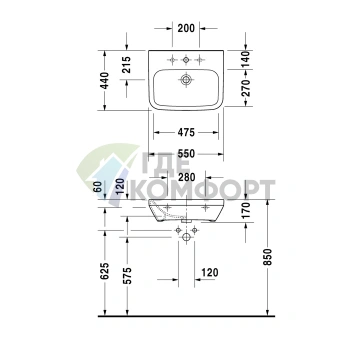 Медицинская раковина Duravit DuraStyle без перелива, 550x440 мм, белая (2324550000) - фото 2
