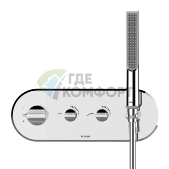 BOSSINI APICE Настенный термостатический смеситель на 2 выхода с ручным душем и шлангом Cromolux 150 см, хром (Z00523.030) - фото 1