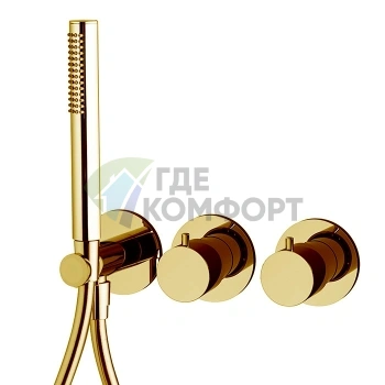 Термостатический смеситель для душа FIMA Carlo Frattini с переключателем и душевым комплектом, золото (F3149X9OR) - фото 1
