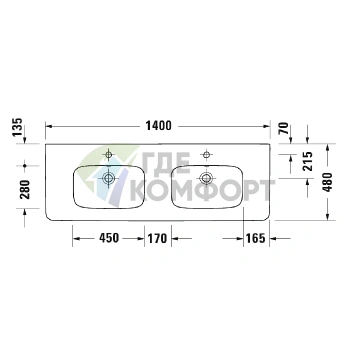 Раковина Duravit DuraStyle подвесная 140x48см двойная по 1 отв цвет белый - фото 2