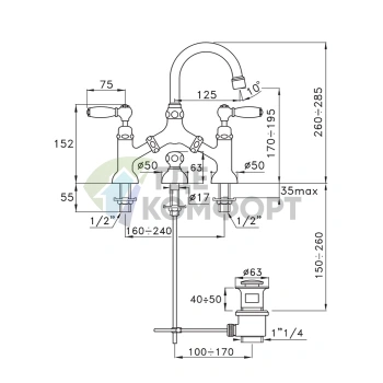 Смеситель для раковины Stella Italica Leve на 3 отверстия с донным клапаном, хром (IL 00002 CR00) - фото 2