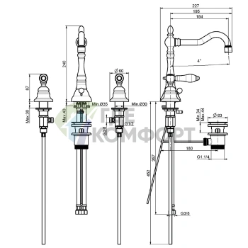 Смеситель для раковины FIMA Carlo Frattini Herend с поворотным изливом и донным клапаном, бронза (F5401BR) - фото 2