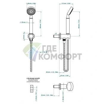 THG NIHAL PORCELAINE IVOIRE: Душевой комплект с ручным душем в цвете Soft gold (U2N-F30-54) - фото 2