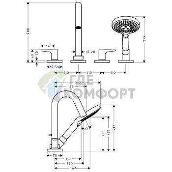 Смеситель AX Citterio M для установки на край ванны в цвете шлифованное золото (34444250) - фото 2