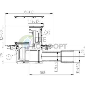 Трап HL510NPr-3000 с решеткой 115x115 мм c сифоном Primus и горизонтальным выпуском - фото 3