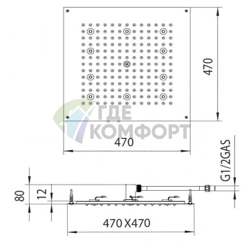 Верхний душ BOSSINI DREAM-CUBE 470x470 мм с LED RGB подсветкой и хромотерапией (H37456.030) - фото 2