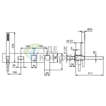 Смеситель для ванны Fantini Mint со встраиваемой установкой и ручным душем (34 93 F721B) - фото 2