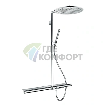 Душевая стойка с термостатом AX: верхний душ 350 мм, ручной душ, полочка, хром (27984000) - фото 1