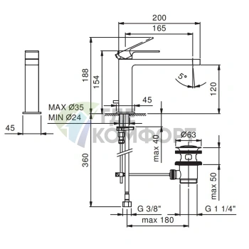 Смеситель для раковины Fantini Mint с донным клапаном, хром (34 02 F003F) - фото 2