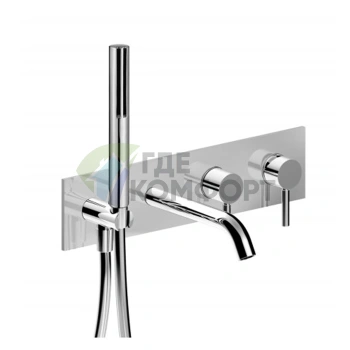 Смеситель для ванны Fantini Nostromo встраиваемый с ручным душем (излив 150 мм, хром) (50 02 E820B) - фото 1