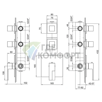 Термостат для душа Fantini AR/38 встраиваемый на 2 источника, хром (38 02 3902SB) - фото 2