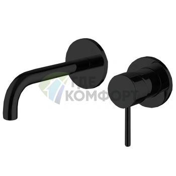 Смеситель для раковины FIMA Carlo Frattini SPILLO UP: настенный однорычажный, черный матовый, излив 150 мм, с донным клапаном (F3051NX9NS) - фото 1