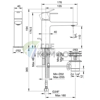 Смеситель для раковины Fantini Lame с донным клапаном, 1 отверстие, излив 135 мм, хром (24 02 M104F) - фото 2