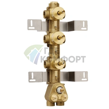 Термостат Bossini с запорным клапаном и двумя делителями — 5 выходов, высокая пропускная способность, вертикальный/горизонтальный монтаж (Z030210000)