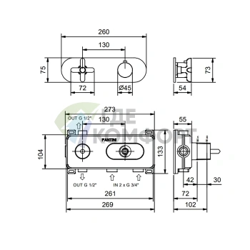 Термостат для душа Fantini Icona Classic: встраиваемая черная матовая панель на 2 источника (53 13 R772B) - фото 2