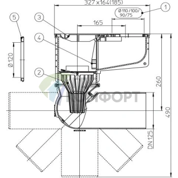 Трап HL660/2 уличный для наружного приема воды из ливнестоков DN110/125 - фото 2
