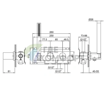 Fantini Milano: Встраиваемый смеситель для душа на 2 источника с ручным душем в матовом исполнении (31 93 E584B) - фото 2