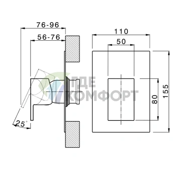 Настенный встраиваемый однорычажный смеситель CISAL HI-RISE, хром (RI00300021) - фото 2