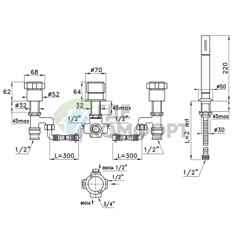 Смеситель для ванны Stella Aster на 4 отверстия 3256TR2/308 (без излива, хром) (AT 02307 CR00) - фото 2