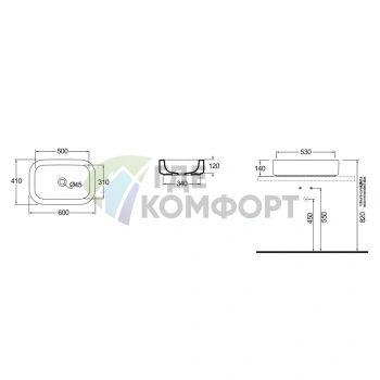 Раковина AZZURRA GLAZE накладная без отв-я под смеситель 60х41см цвет белый - фото 2