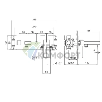 Переключатель Fantini для смесителя ванны: 2 входа, 1 выход, 1/2 (19 02 3320A) - фото 2