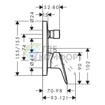 Встраиваемый смеситель для ванны Hansgrohe Logis с переключателем, хром (71407000) - фото 2