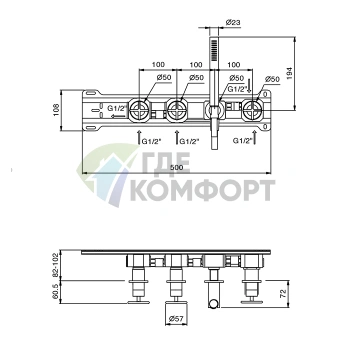 Смеситель для ванны Fantini Fontane Bianche встраиваемый с ручным душем цвет Matt Gun Metal PVD (47 P5 P017B) - фото 2
