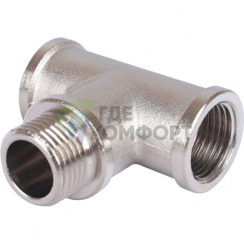 Тройник латунный ВНВ 1/2x1/2x1/2, никелированный Stout (Стоут) - фото 1