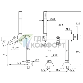Напольный смеситель для ванны Stella Bamboo с ручным душем, хром (BT 02006 CR00) - фото 2