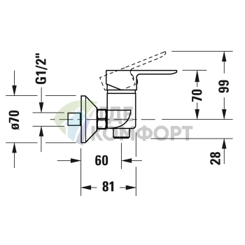 Смеситель для душа Duravit A.1 настенный, хром (A14230000010) - фото 2