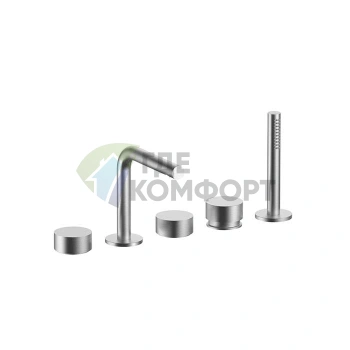 Смеситель Fantini AF/21 для борта ванны с ручным душем, 5 отверстий, матовая натуральная сталь (27 93 A265) - фото 1