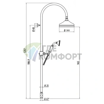 Душевой гарнитур Kerasan Retro с верхним душем и handheld-душем, хром (7398K0 cr) - фото 2