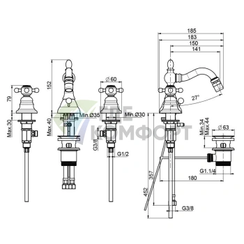 Смеситель для биде FIMA|Carlo Frattini Elizabeth с вращающимся изливом и донным клапаном, хром (F5082CR) - фото 2