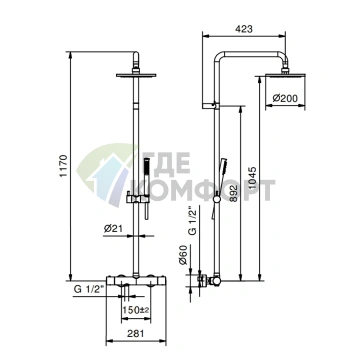 Душевая штанга Fantini NOSTROMO с внешним смесителем, черный матовый (86 13 8129) - фото 2