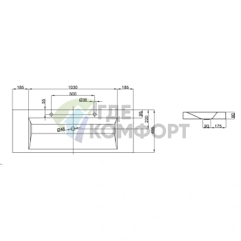 Раковина BETTEAqua накладная 140х49 5х8 cм с 2 отв под смесительитель без перелива с крепежом цвет белый - фото 2
