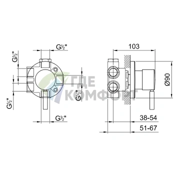 Смеситель для души Fantini: 3-позиционный переключатель с Eco System, 1/2 (19 00 1679A) - фото 2