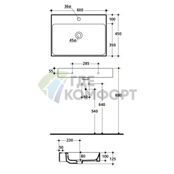 Раковина KERASAN Cento 80х45 подвесная c 1отв под смесительитель белая с колонной - фото 3
