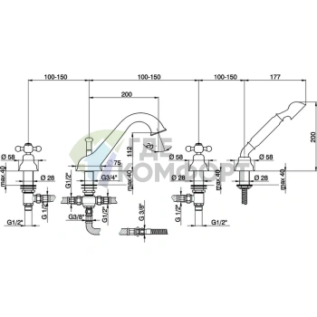 Смеситель для ванны CISAL Arcana Ceramic на 4 отверстия, хром (AC00026021) - фото 2