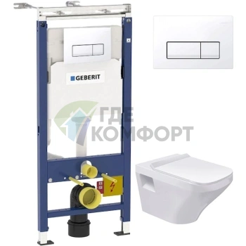 Комплект Система инсталляции для унитазов Geberit Duofix Платтенбау 458.125.11.1 4 в 1 с кнопкой смыва + Чаша для унитаза подвесного Duravit DuraStyl