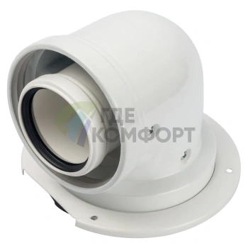 Элемент дымохода конденсационного Stout колено/адаптер DN60/100 90 градусов м/п PP-AL с фланцем SCA-8610-240090 - фото 1