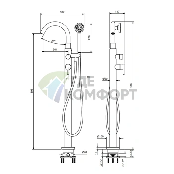 Напольный смеситель для ванны Fantini Icona Classic с ручной лейкой в цвете Matt Gun Metal PVD (53 P5 R080B) - фото 2