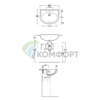 Раковина SIMAS Top e lavabi darredo полувстраеваемая 56 5х44 с 1отвпод смесительитель цвет белый