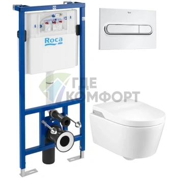 Комплект подвесного унитаза Roca Inspira in-wash с системой инсталляции DUPLO WC и кнопкой смыва PL1 Dual