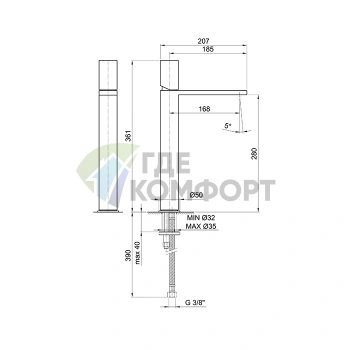 Смеситель для раковины Fantini Milano Matt Gun Metal PVD с высоким изливом (31 P5 3006WF) - фото 2