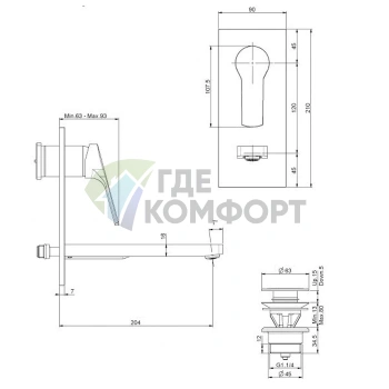 Настенный смеситель для раковины Carlo Frattini Serie 4 с донным клапаном click-clack, хром (F3760VX5CR) - фото 2