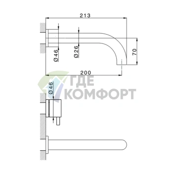 Смеситель для раковины настенный CISAL Less New, 213 мм, матовый черный (LN01351040) - фото 2