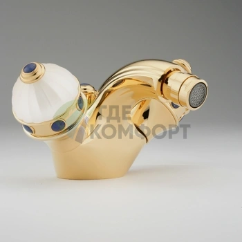 Смеситель для биде THG Cheverny с инкрустацией лазуритом и донным клапаном в цвете полированное золото (A1T-F01-3202) - фото 1