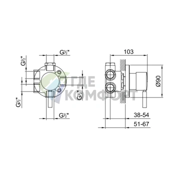 Переключатель Fantini Nostromo на 3 источника, 1/2, Matt British Gold PVD (50 P6 1679B) - фото 2