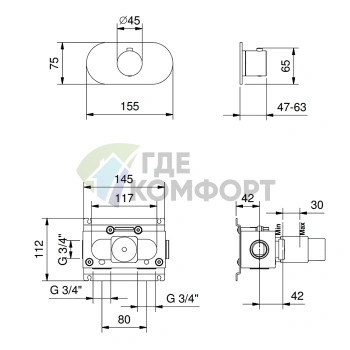 Смеситель настенный термостатический FANTINI ICONA CLASSIC черный матовый (87 13 R700B) - фото 2