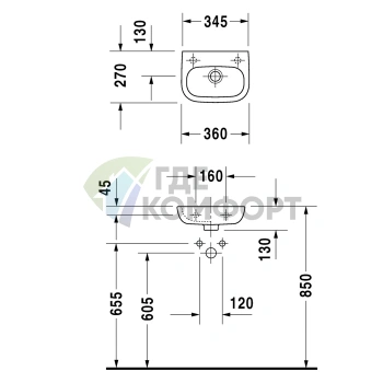 Раковина для ванной Duravit D-Code 36x27 см без перелива, с отверстием слева (7053600092) - фото 2